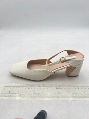 YDN White Square Toe Mules Buckle Strap Slip On High Heel Slide Sandals